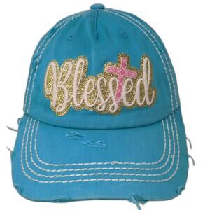 KBETHOS Baseball Cap Blue White OS Blessed Cross Glitter Embroidered Strapback